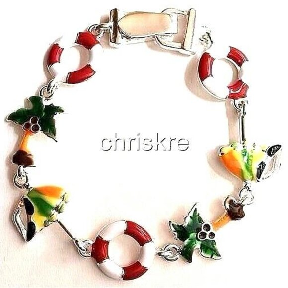 Palm Tree Charm Bracelet Magnetic Silver Plated Island Beach Sunglasses Nautical - Picture 2 of 8